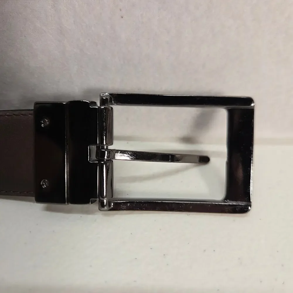 Black Leather Dress Belt Silver Square Buckle Mens Classic Business Formal NWOT